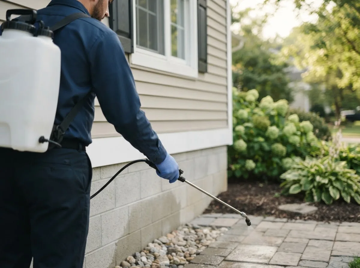 Pest control technician inspecting a home in Quinton, VA